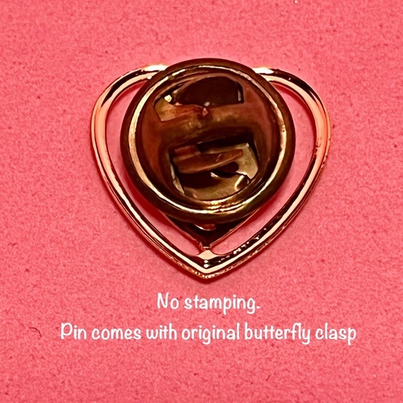 Vintage Gold Tone and Red Enamel Heart Shaped Lapel Pin - Picture 2 of 4